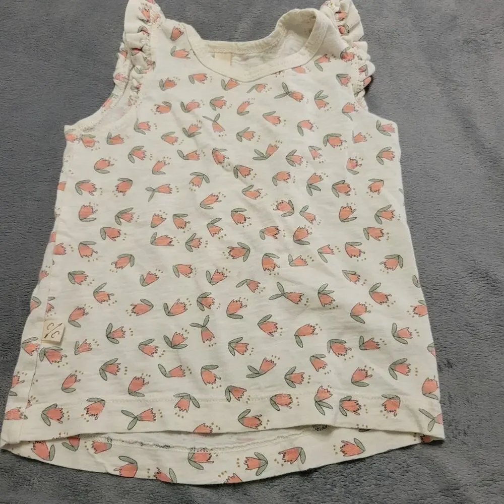 Childhood Shirt Girls 18-24 Months Cream Sage Tulip Floral Breathable Cotton Top